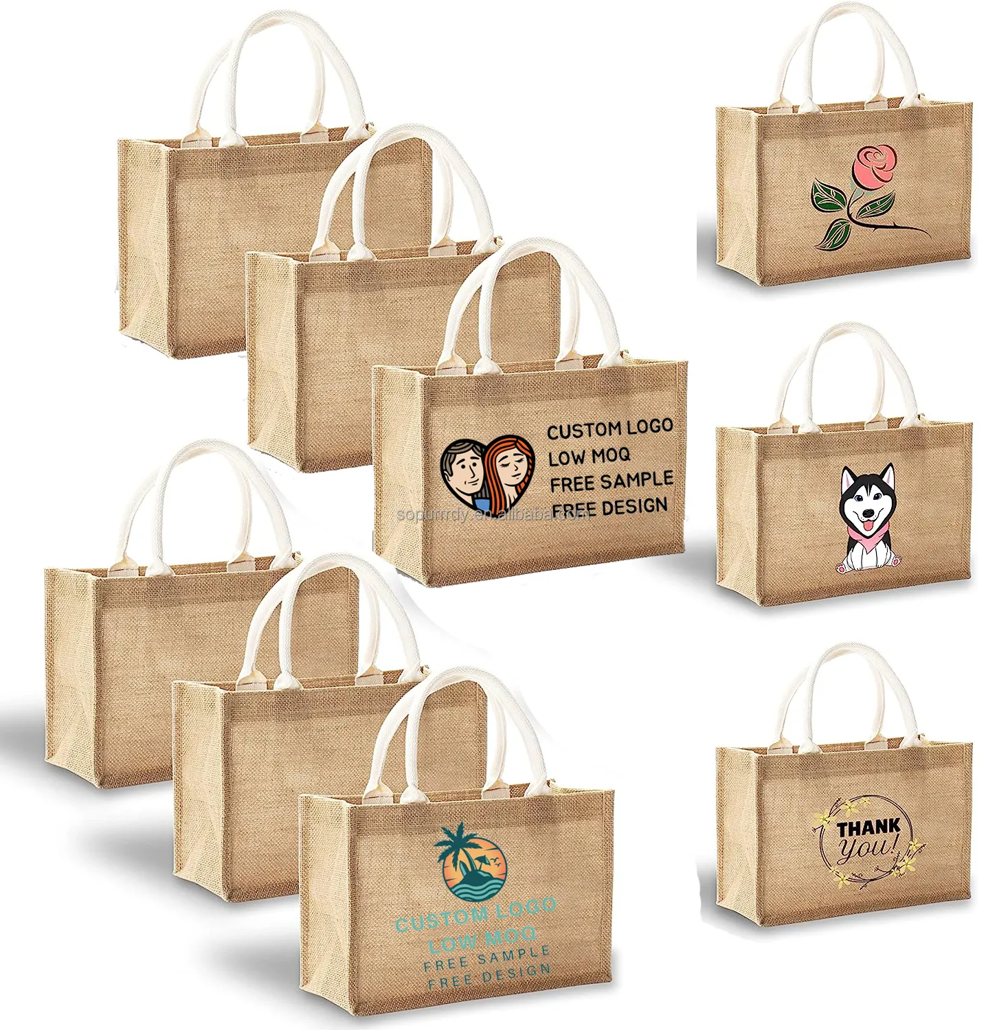 Custom Logo Promotional Large Natural Burlap Jute Tote Bags With Handles Blank Gift Beach Totes Reusable Grocery Shopping Bags