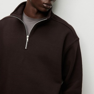 Sweat-shirt à demi-zip pour homme, coupe classique, brodé, respirant, manches longues, longueur standard, marron foncé, 100% coton, été - Product Image 6