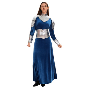 Disfraz de Robot Guerrero para Mujer, Vestido de Terciopelo Azul con Armadura Plateada, Disfraz de Cosplay para Adultos de Halloween - Product Image 3