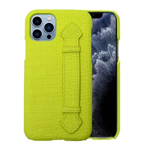 适用于iPhone定制标志时尚绿色鳄鱼皮防震折叠支架多功能便携式真皮手机套