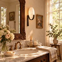 Applique Murale Ovale en Albâtre Naturel, Luminaires Muraux de Salle de Bain en Laiton Brossé Mat, Lampe de Miroir, Décoration Murale pour Chambre et Entrée