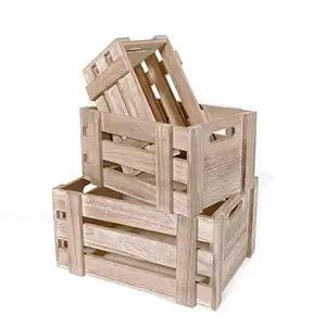 Kotak penyimpanan kayu padat peti kayu pedesaan supermarket tampilan kotak dekoratif