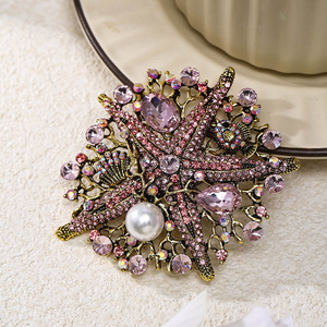 Broche Vintage de Industria Pesada para Mujer, Tema Oceánico, Broches de Corsage con Estrella de Mar, Cristal Colorido, Perla, Broches de Moda para Fiesta (BR436) - Product Image 3