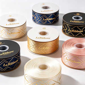 Geometric Gold Printed Logo Grosgrain <b>Ribbon</b> Polyester Luxury Gift Flower Packaging Wholesale Roll - Product Image 3