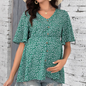 Nuovo Top Estivo per Maternità con Stampa Floreale, Scollo a V e Maniche a Volant, Abbigliamento per Donne <span class=keywords><strong>in</strong></span> <span class=keywords><strong>Gravidanza</strong></span>, 100% Poliestere - Product Image 2