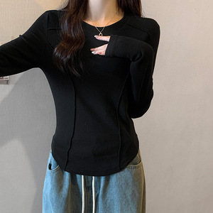 Chine V-Times T-<span class=keywords><strong>shirt</strong></span> amincissant pour femmes pour Style blanc à manches longues épaule régulière automne hiver conception en arête de poisson haut à porter intérieur - Product Image 6