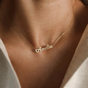Collier tendance 2024 en acier inoxydable plaqué or 18 carats avec pendentif en forme de cœur d'amour, citation de proverbe, nom, pour femme, chaîne claviculaire - Product Image 3