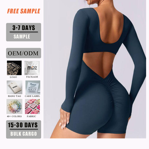 Body <span class=keywords><strong>Deportivo</strong></span> de <span class=keywords><strong>Manga</strong></span> <span class=keywords><strong>Larga</strong></span> Cómodo y Elegante para Mujer, Jumpsuit de Gimnasio con Shorts para Yoga y Fitness - Product Image 4