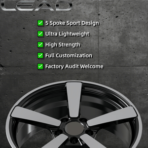 Jantes forgées sur mesure LEAD <span class=keywords><strong>5</strong></span> à <span class=keywords><strong>5</strong></span> branches, face usinée noire, 16-24 pouces pour Mercedes BMW Audi - Product Image 3