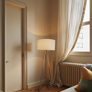 For CUL Listed Modern Custom Tripod Hotel LED E26/E27 Floor Lamp Iron Body <strong>Drum</strong> Fabric <strong>Lampshade</strong> GR-LM01-B - Product Image 5