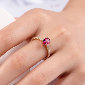 Basit doğal pembe turmalin moda takı Oval düğün söz elmas yüzük gerçek 18k altın söz yüzüğü kadınlar takı için - Product Image 5