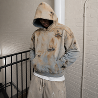 Sweat à capuche déchiré personnalisé de haute qualité pour homme, coupe ample, style streetwear, délavé effet boue, rétro grunge