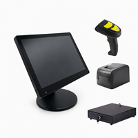 Terminal de point de vente de bureau 15,6 pouces, écran tactile noir, support réglable pour les magasins de détail, les restaurants, les cafés, les caisses