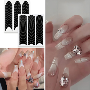 6피스 네일 아트 스프레이 스티커 세트(핀셋 포함) 프렌치 스타일링 템플릿 네일 스티커 포지셔닝 보조 도구 - Product Image 2