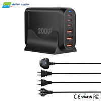 Hub de chargeur GaN PD 200W à 6 ports, station de charge rapide pour ordinateur portable, téléphone portable, appareil photo de bureau, adaptateur de chargeur écologique