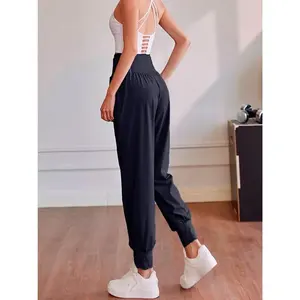 Pantalon de jogging Yogi avec ceinture, taille haute, style harem, coupe ample, bleu brume, tricoté, séchage rapide, pantalon long décontracté pour femmes, printemps - Product Image 3