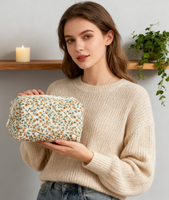 DICHOS Nouvelle Trousse de Maquillage Matelassée Florale pour Femmes, Trousse de Toilette de Voyage Portable, Organisateur de Cosmétiques et Rouge à Lèvres, Portefeuille