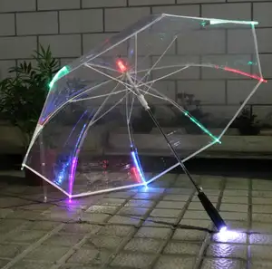 彩色发光透明手电筒创意发光二极管照明直筒广告伞透明发光二极管伞