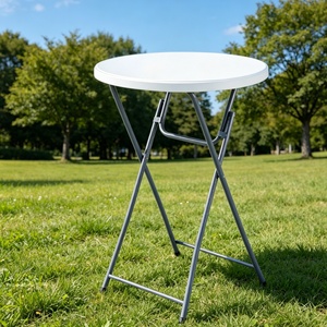 Mesa Plegable Redonda de 80cm, Económica, de Plástico Resistente para Exteriores, Mesa de <span class=keywords><strong>Bar</strong></span> Plegable Portátil, Blanca, Alta, Venta al Por Mayor de Fábrica - Product Image 2