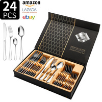 DINGYONG OEM/ODM Bestseller Amazons Hit 1010 Ensemble de couverts en acier inoxydable écologique 24 pièces, couteau, fourchette et cuillère de style occidental