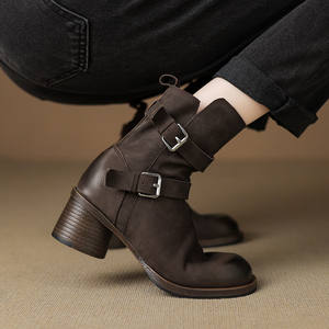 Botas Cortas de Mujer con Plataforma y Tacón Plano, Estilo Europeo Retro, Hebilla de Cuero Genuino, Cierre Lateral con Cremallera, Versátiles y Sencillas - Product Image 6