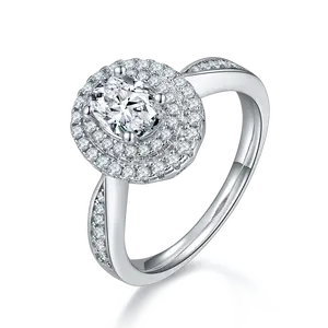 Perhiasan Fashion mewah kustom cincin Moissanite pertunangan 1,0ct Oval silikon karbon berlian S925Wedding berlapis Platinum