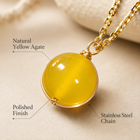 Collier pendentif en agate jaune naturelle, enveloppé de fil, chaîne en acier inoxydable, or, argent, cadeau