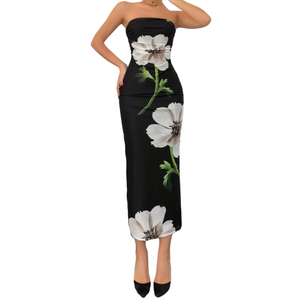 <span class=keywords><strong>Abbigliamento</strong></span> Femminile, Eleganti Abiti da Donna, Vestito Estivo Slim con Spalle Scoperte, Stampa Floreale a Contrasto, Elegante Abito alla Moda - Product Image 2