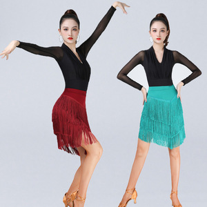 Nuevo Traje <span class=keywords><strong>de</strong></span> Baile Latino para <span class=keywords><strong>Mujer</strong></span> Adulta, Falda Corta con Flecos, Sexy, para Rumba, <span class=keywords><strong>Tango</strong></span>, Chachachá, Actuaciones y Competiciones - Product Image 5