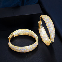Grandes Boucles d'Oreilles Créoles en Micro Pavé de Zircon Cubique, Plaqué Argent, Luxe pour Femmes, Bijoux de Mariage et de Mariée