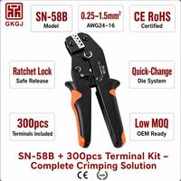 Prensa de crimpado manual de barril abierto SN-58B de alta resistencia + Kit de 300 terminales para cableado eléctrico automotriz OEM
