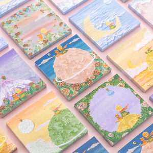 Notes autocollantes style Ins, motif dessin animé fille mignonne, effet peinture à l'huile, papier mémo esthétique très tendance, pour scrapbooking DIY et messages - Product Image 1