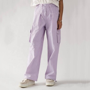 Piernas anchas para niñas, diseño a la moda, ajuste holgado, Color púrpura, bolsillos laterales, pantalones cargo, pantalones para mujer - Product Image 3