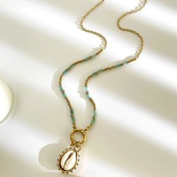Collier ras du cou polyvalent en tungstène perlé avec pendentif coquillage et pierre naturelle, style mode transfrontalier, luxe léger haut de gamme pour femme
