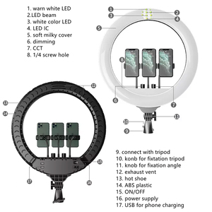 ไฟวงแหวน18นิ้ว LED เติมความงามไฟสามสีปรับความสว่างสูงแบตเตอรี่ถ่ายภาพพร้อมกระเป๋า - Product Image 6