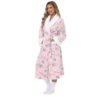 Peignoir de nuit pour femme, nouveau, mignon et tendance, 100% polyester, imprimé motif 'love', long, chaud et épais, avec cordon de serrage