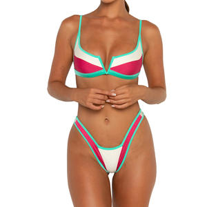2026 Neuer Zweiteiliger Bikini mit Geteiltem Rundhalsausschnitt für Damen, Sexy Badeanzug mit Farbblockierung und Kontrastbändern - Product Image 2