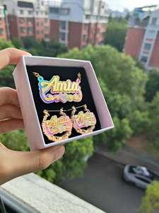 다채로운 아크릴 이름 세트 개인화 된 명판 귀걸이 블링 알파벳 목걸이 사용자 정의 이름 보석 패션 보석 세트 - Product Image 5