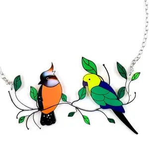 multicolor bird standing wire high stained glasses pendant home decoration hangings birds ornament glass window panel