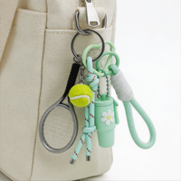 Gantungan Kunci Tenis Warna Hijau Mint yang Dapat Disesuaikan, Aksesori Tas Bergaya Preppy, Tali Tenun Poliester Ramah Lingkungan