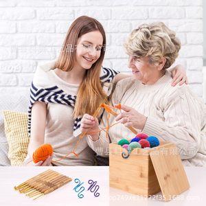 Bamboo Yarn <b>Storage</b> Box Square Wooden Wool <b>Knitting</b> Organizer Natural Wood Color Standing Type - Product Image 1