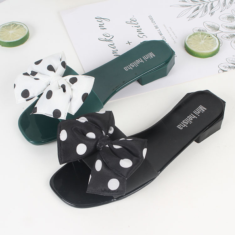 Summer Outdoors Beach Footwear Women Polka Dot Bow Slippers Sandals Ladies Shoes