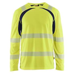 BLAKLADER - 359910133389S T-shirt à manches longues protégé contre les UV Hi-vis jaune/bleu marine-EAN 7330509932490 HI-VIS WORKWEAR - Product Image 1