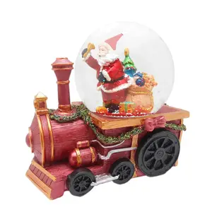 Figura Musical de Papá Noel para Navidad, figurita de bola de agua, globo de nieve en un motor de tren, con figurita interna giratoria