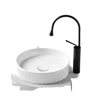 Lavabo de salle de bain moderne en céramique, rond, cannelé, à poser sur comptoir, qualité hospitalière