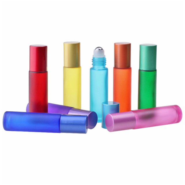 Coloré 10ml Givré bouteille de Rouleau D'huile Essentielle Bouteilles En Verre De Parfum Rouleau Sur Bouteille