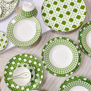 Venta caliente verde 41 piezas europeo de lujo hueso China plato de fruta y juego de cena de porcelana - Product Image 6