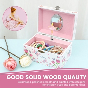 Caja de Música de Cuerda Manual Rosa de Cuento de Hadas con Almacenamiento Giratorio para Joyas Infantiles, Regalo de Cumpleaños Ecológico de MDF para Niñas, Lago de los Cisnes - Product Image 1