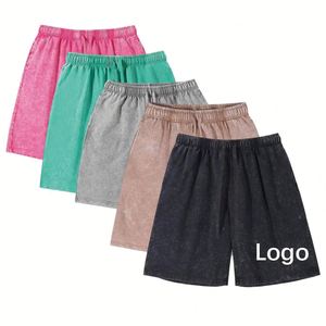 Shorts unisexes en coton lourd 260G, lavés, personnalisables, fabriqués par le fabricant, style vintage, pour l'été, effet délavé à l'acide pour hommes - Product Image 1