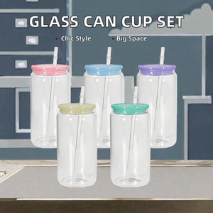 Vaso de Vidrio Borosilicato Transparente de 12oz/16oz, Estilo Mason Jar, con Tapa de Bambú y Pajita - Product Image 3